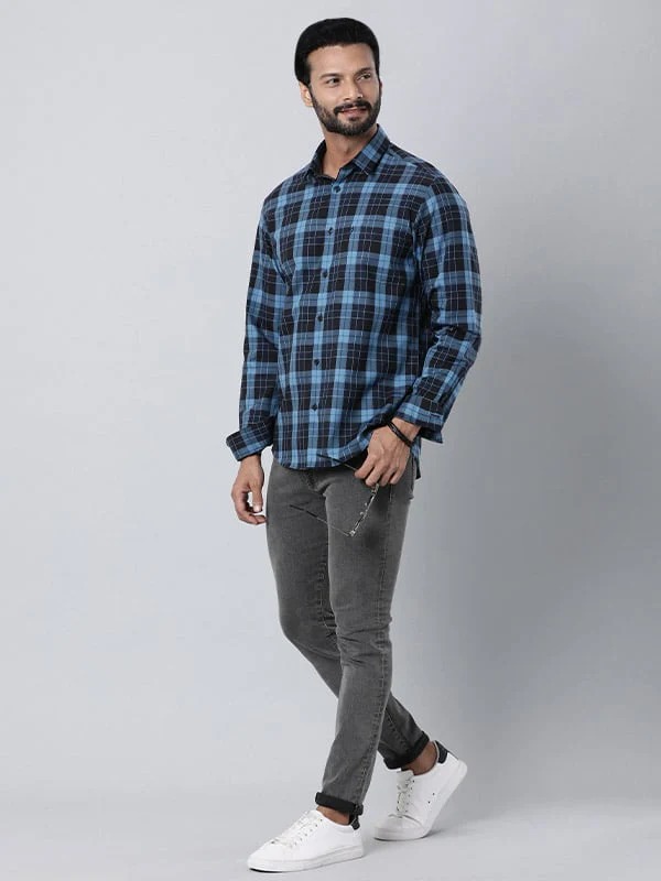 Indian Terrain Men Checkered Blue Shirt